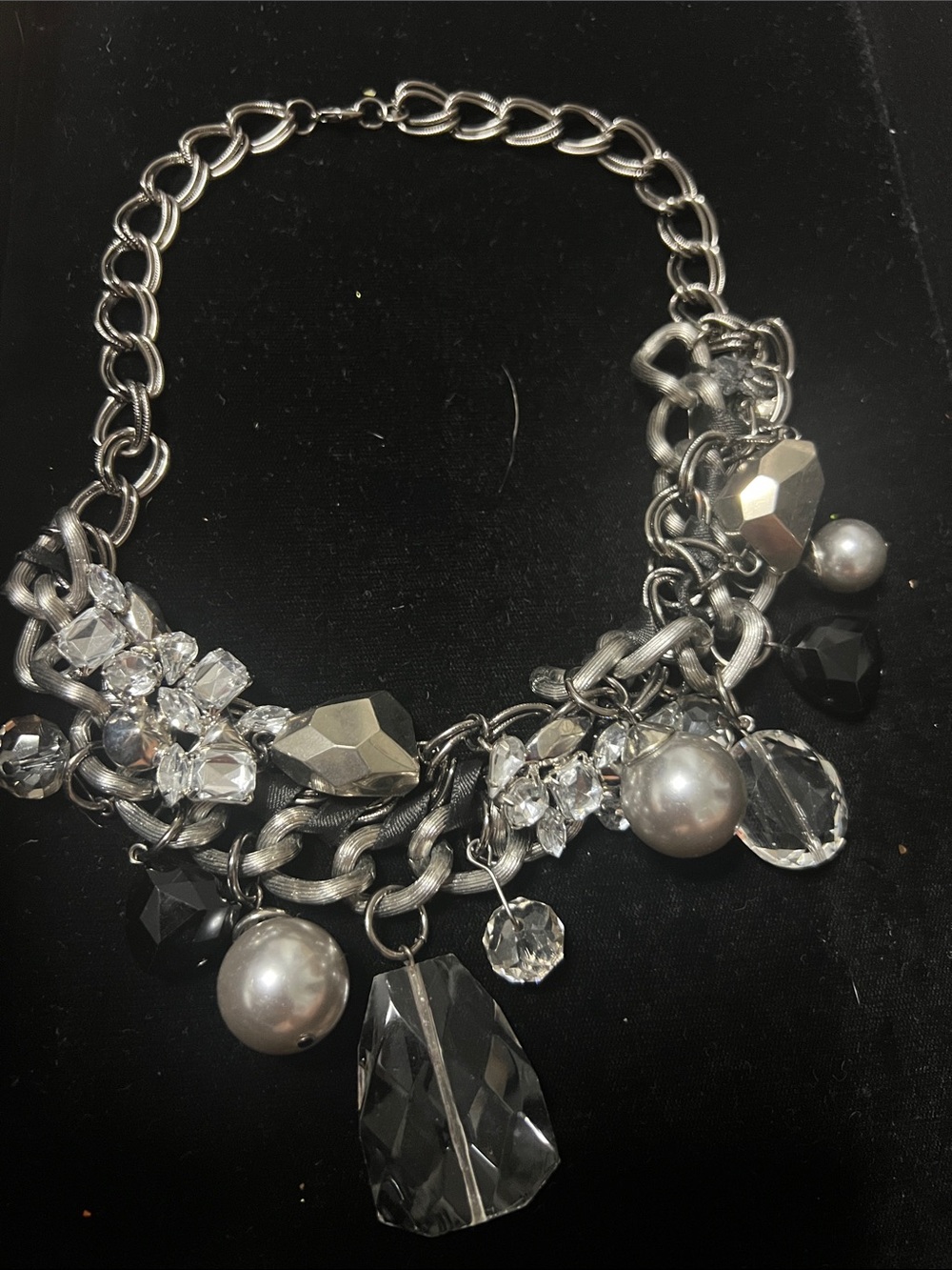 Vintage Chico’s  Silver-Tone Crystal, Pearl & Black Accent Necklace